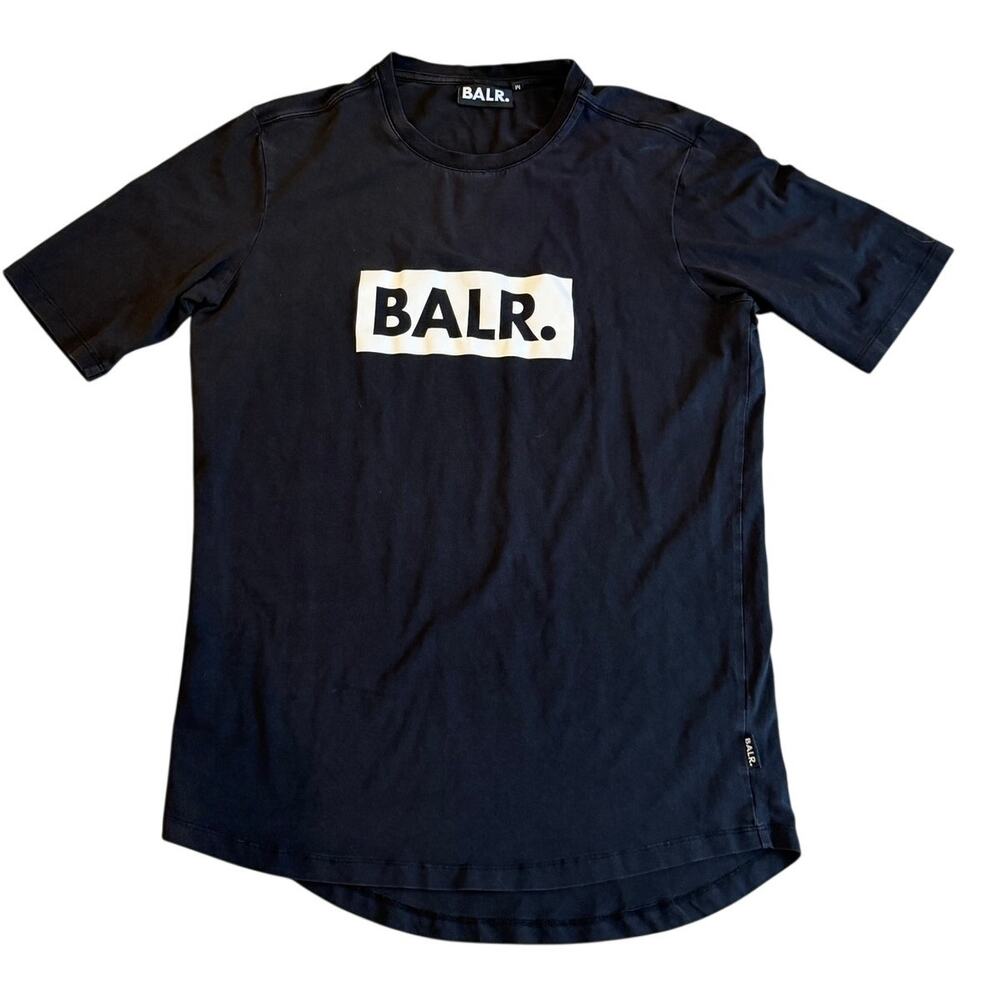 BALR. Box Logo Graphic Shirt Slim Fit Luxury Streetwear Casual Black Men Medium